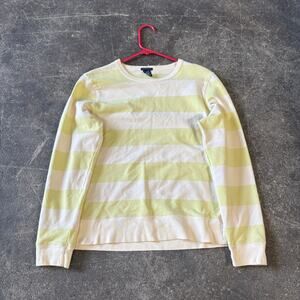 Vintage Gap Crewneck Sweater Womens L White Yellow Striped Y2K Preppy Stretch
